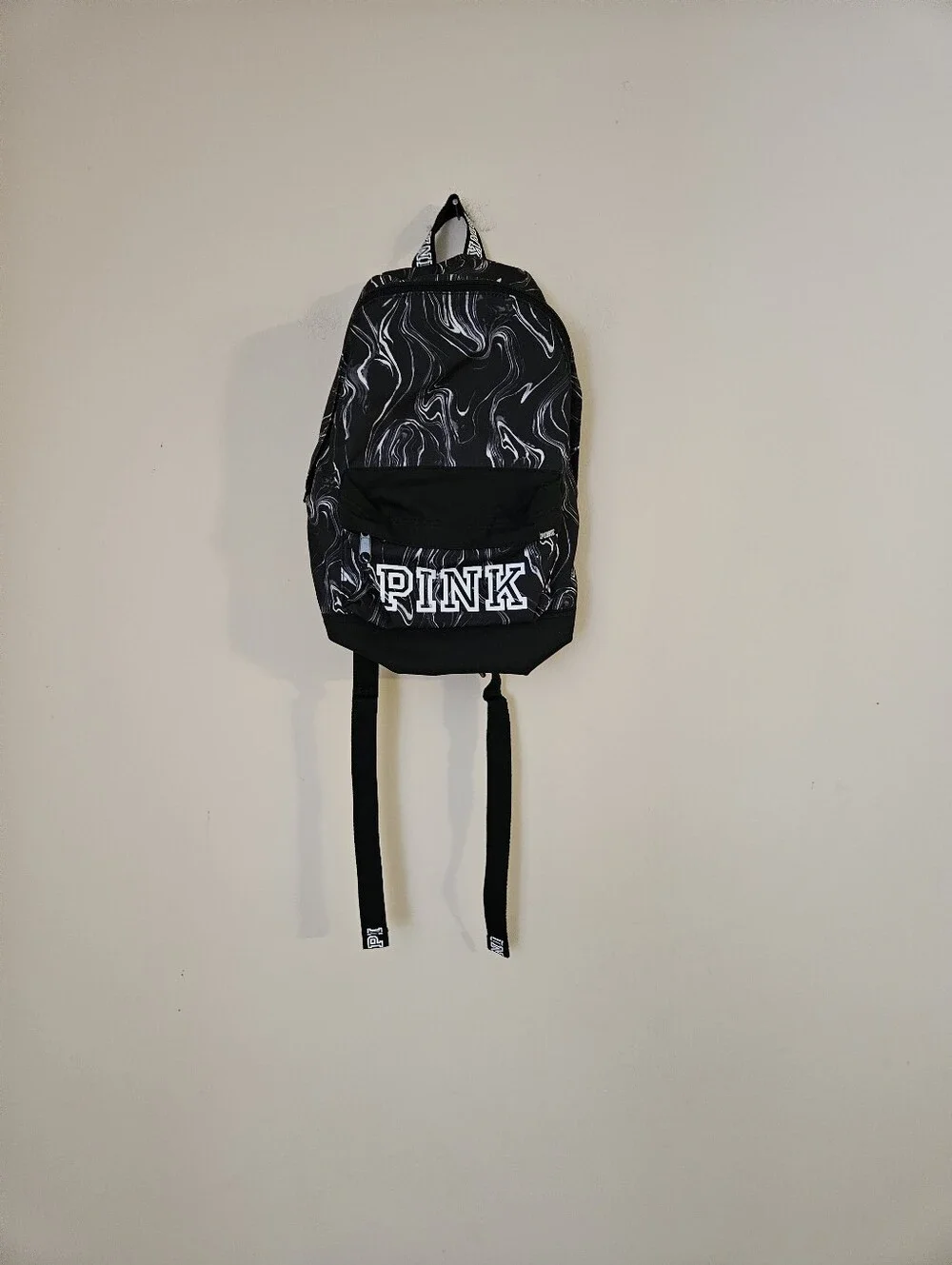 PINK Victoria's Secret Black Marble Logo Backpack, Small